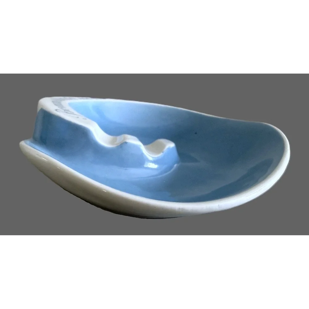 Bommerlunder Aquavit Bavaria Ceramic Ashtray Vintage Barware Blue White Freeform